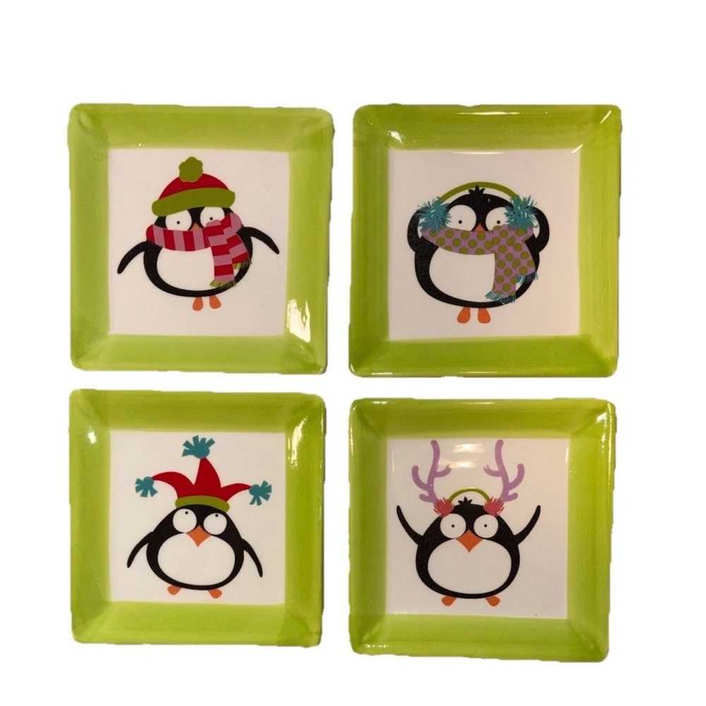 Penguin Themed Square Dessert Plates 4x4 Wintery Cake Plates Hors d’oeuvres